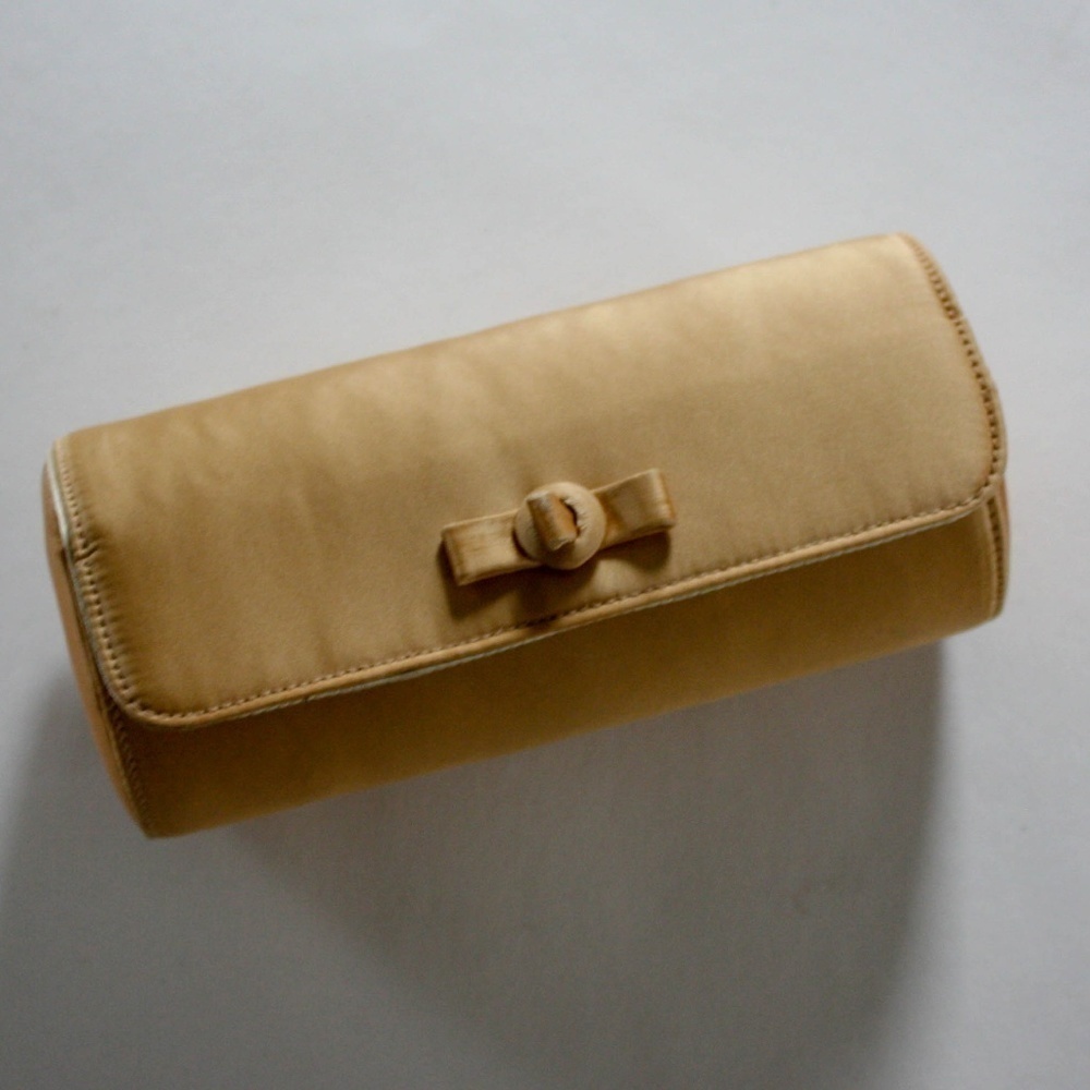 Ingber Clutch Purse Beige Satin Cylinder